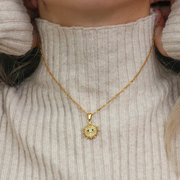Elegant Diamond-Studded Evil Eye Necklace