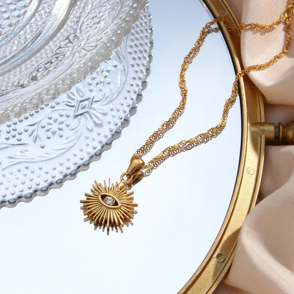 Elegant Diamond-Studded Evil Eye Necklace