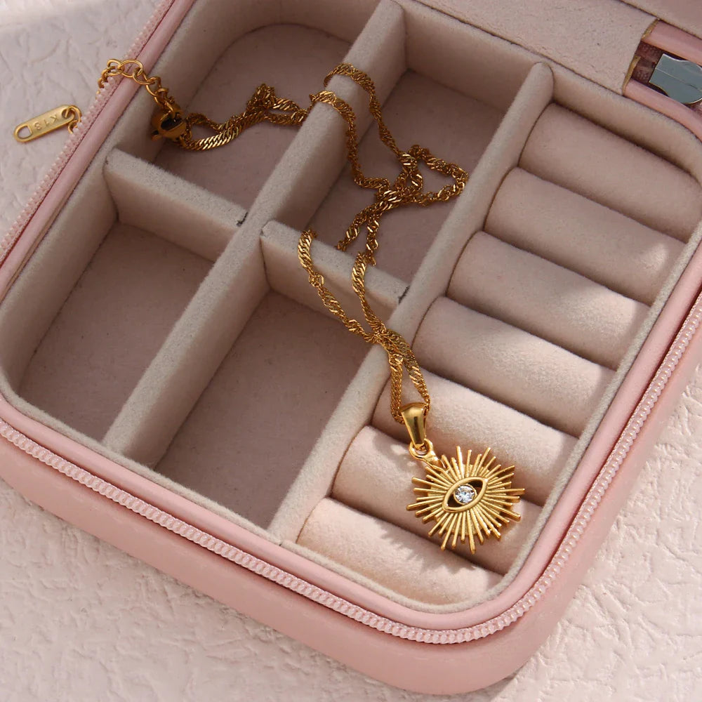 Elegant Diamond-Studded Evil Eye Necklace