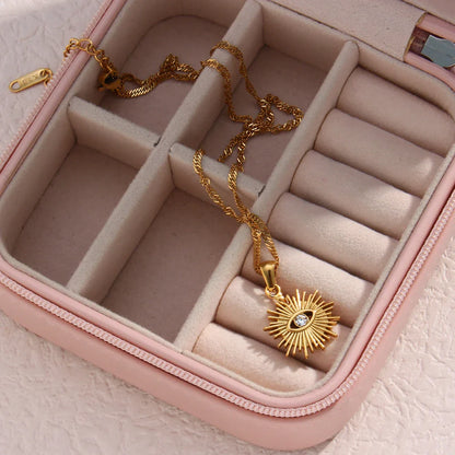 Elegant Diamond-Studded Evil Eye Necklace