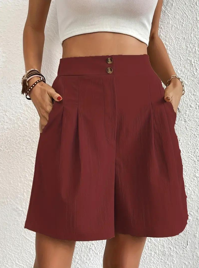 Women's - High Waist Summer Shorts - Wide Leg Design with Pockets - Comfortable and Stylish for Everyday Wear
