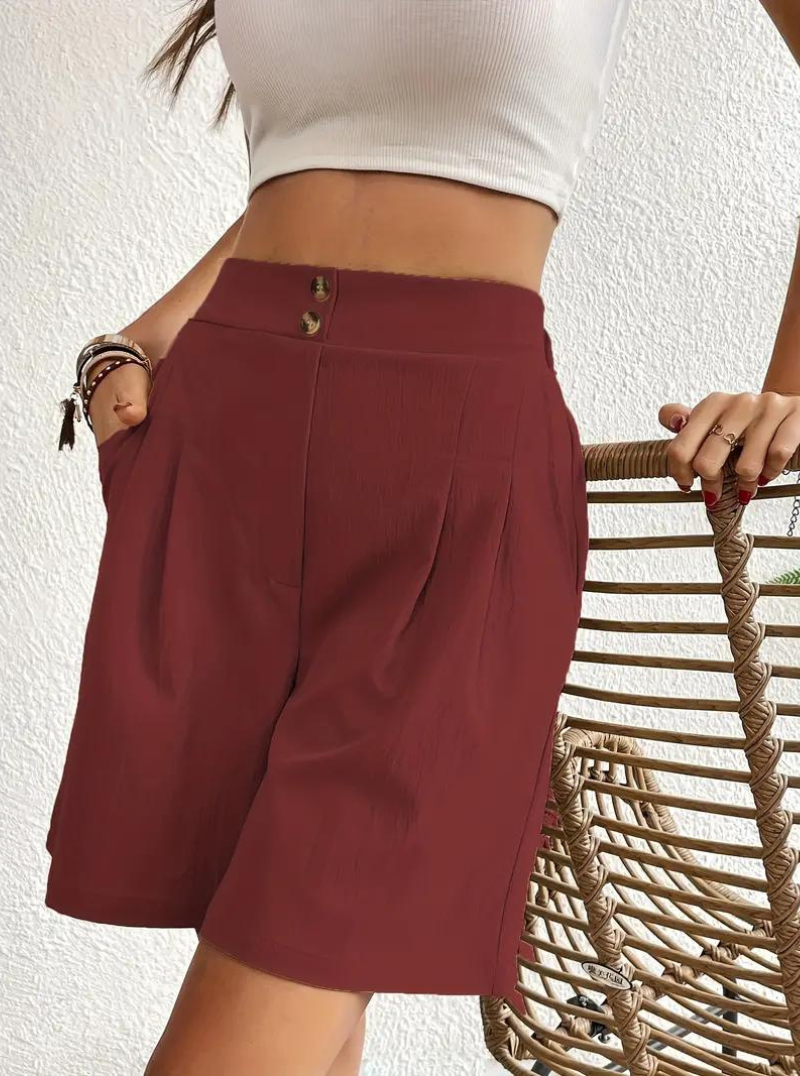 Women's - High Waist Summer Shorts - Wide Leg Design with Pockets - Comfortable and Stylish for Everyday Wear