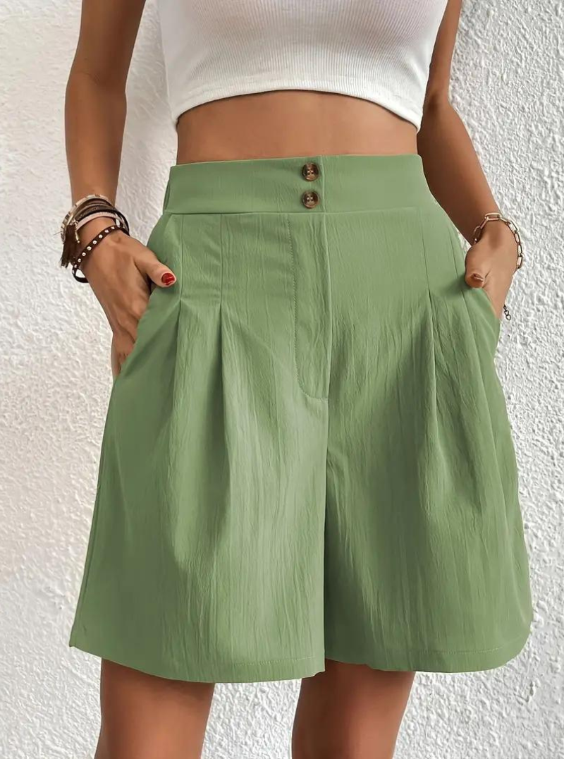 Women's - High Waist Summer Shorts - Wide Leg Design with Pockets - Comfortable and Stylish for Everyday Wear