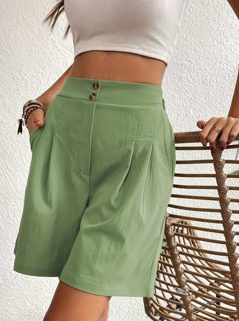 Women's - High Waist Summer Shorts - Wide Leg Design with Pockets - Comfortable and Stylish for Everyday Wear