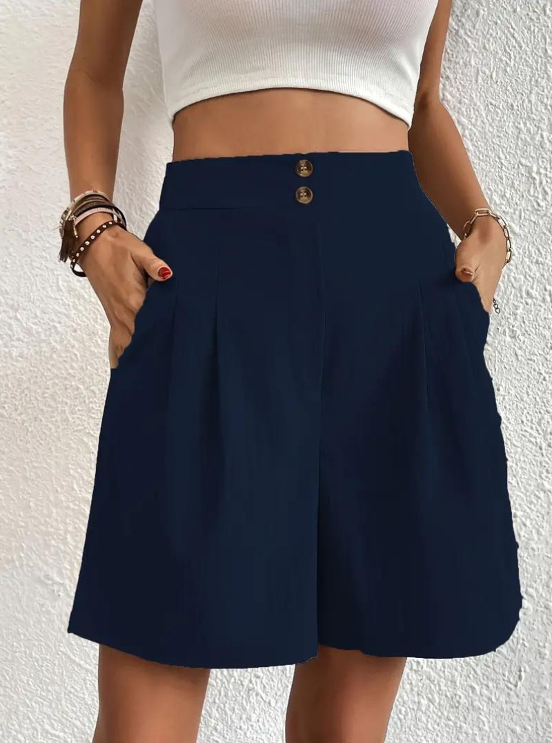 Women's - High Waist Summer Shorts - Wide Leg Design with Pockets - Comfortable and Stylish for Everyday Wear