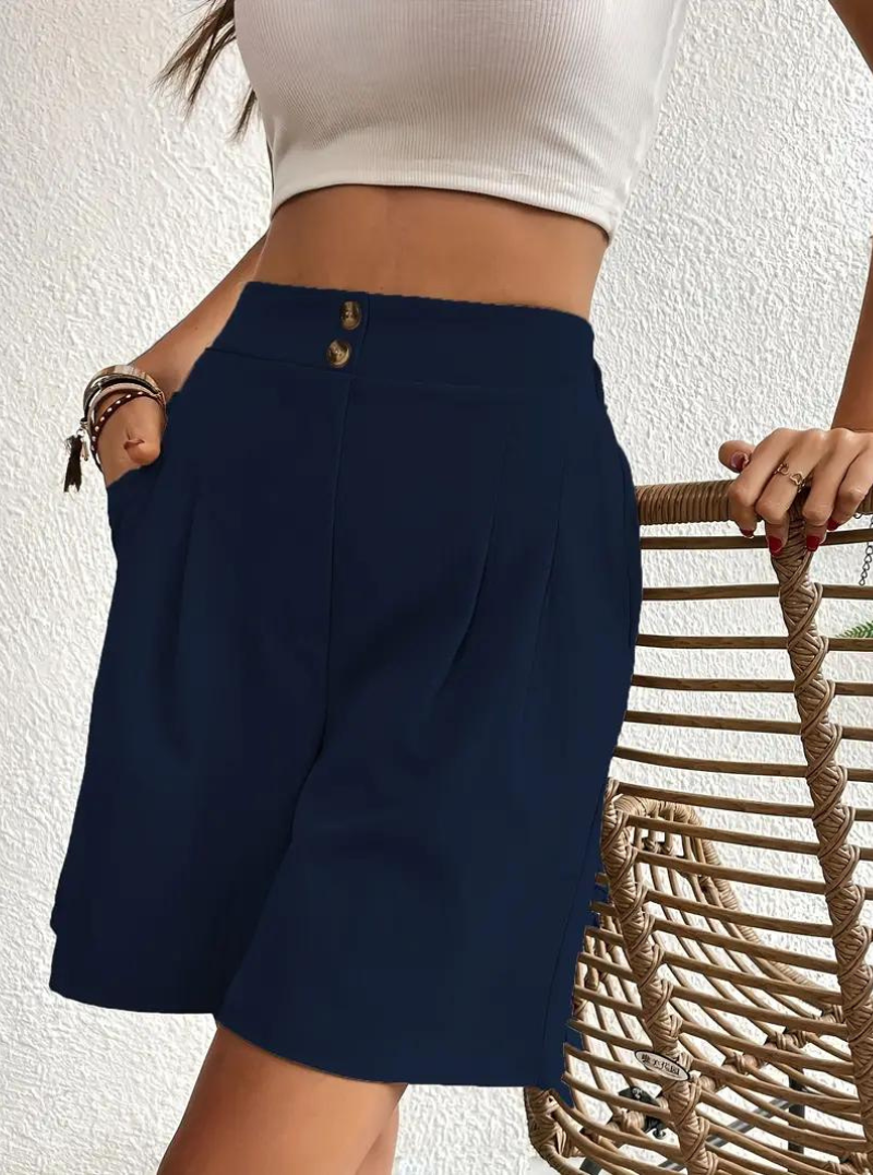 Women's - High Waist Summer Shorts - Wide Leg Design with Pockets - Comfortable and Stylish for Everyday Wear