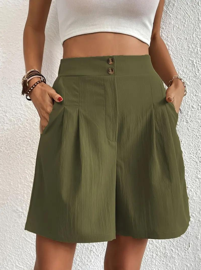 Women's - High Waist Summer Shorts - Wide Leg Design with Pockets - Comfortable and Stylish for Everyday Wear
