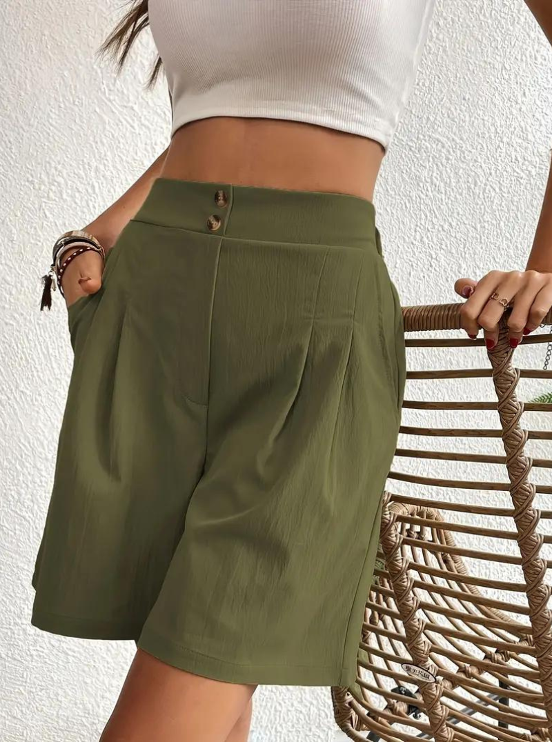 Women's - High Waist Summer Shorts - Wide Leg Design with Pockets - Comfortable and Stylish for Everyday Wear
