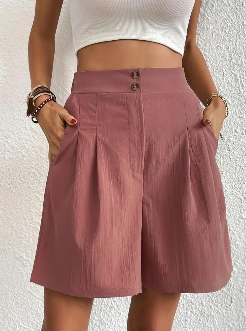 Women's - High Waist Summer Shorts - Wide Leg Design with Pockets - Comfortable and Stylish for Everyday Wear