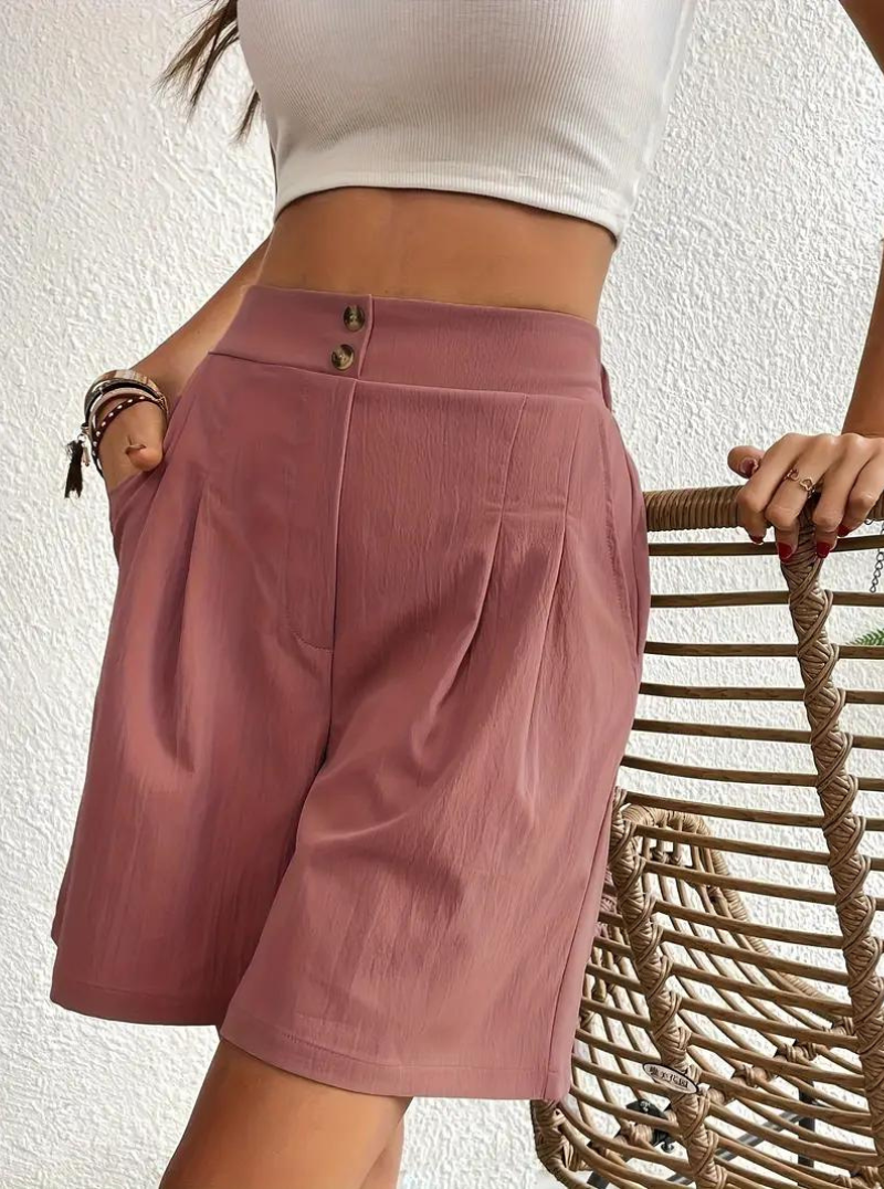 Women's - High Waist Summer Shorts - Wide Leg Design with Pockets - Comfortable and Stylish for Everyday Wear
