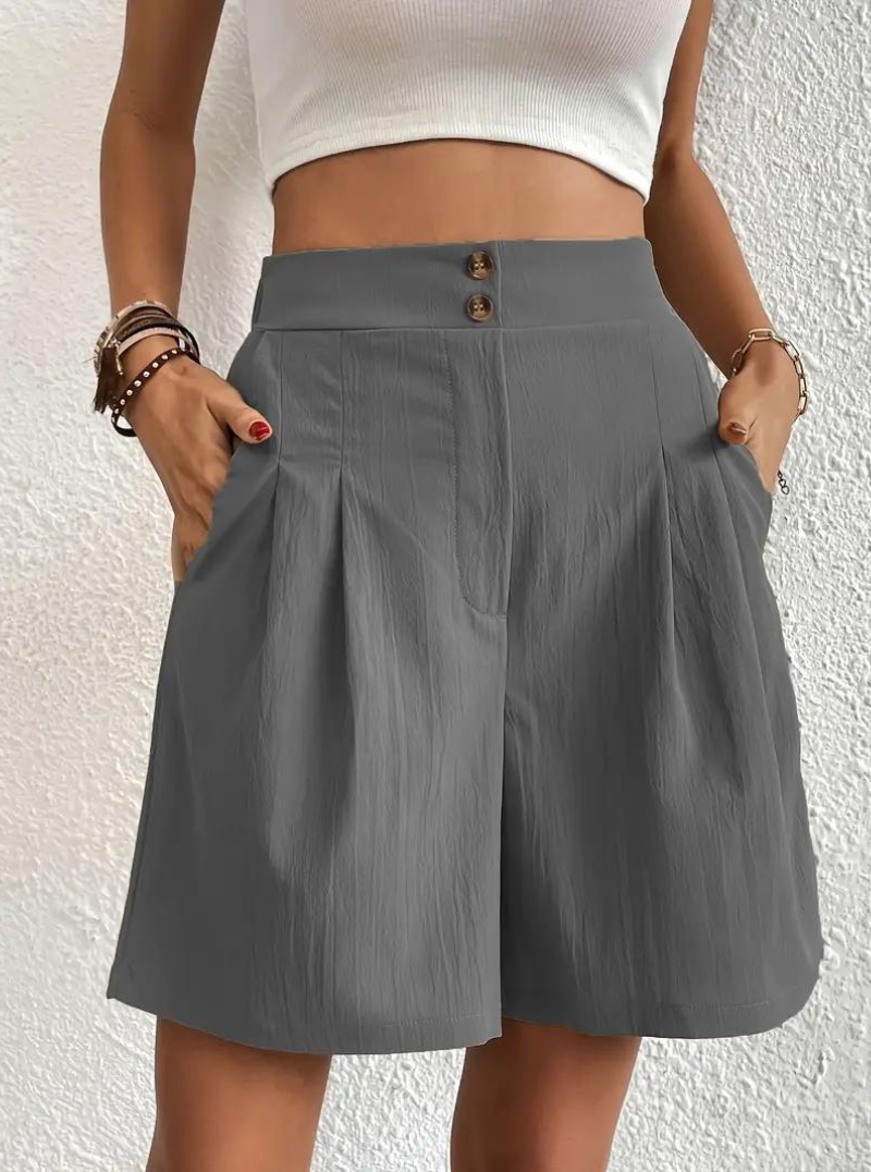 Women's - High Waist Summer Shorts - Wide Leg Design with Pockets - Comfortable and Stylish for Everyday Wear