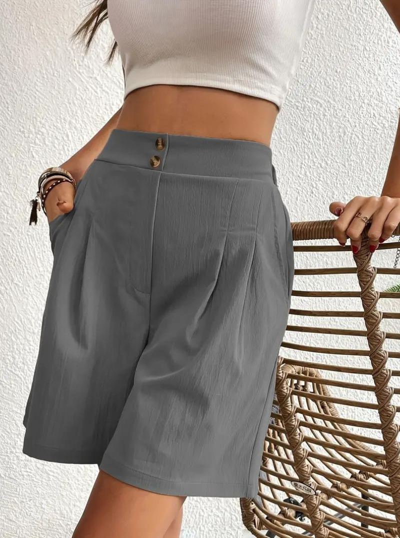 Women's - High Waist Summer Shorts - Wide Leg Design with Pockets - Comfortable and Stylish for Everyday Wear