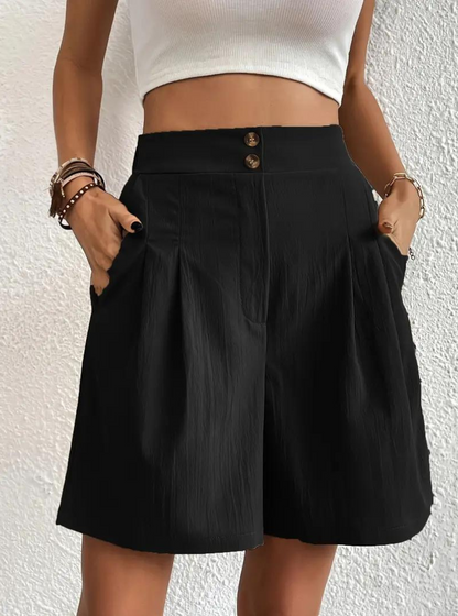 Women's - High Waist Summer Shorts - Wide Leg Design with Pockets - Comfortable and Stylish for Everyday Wear