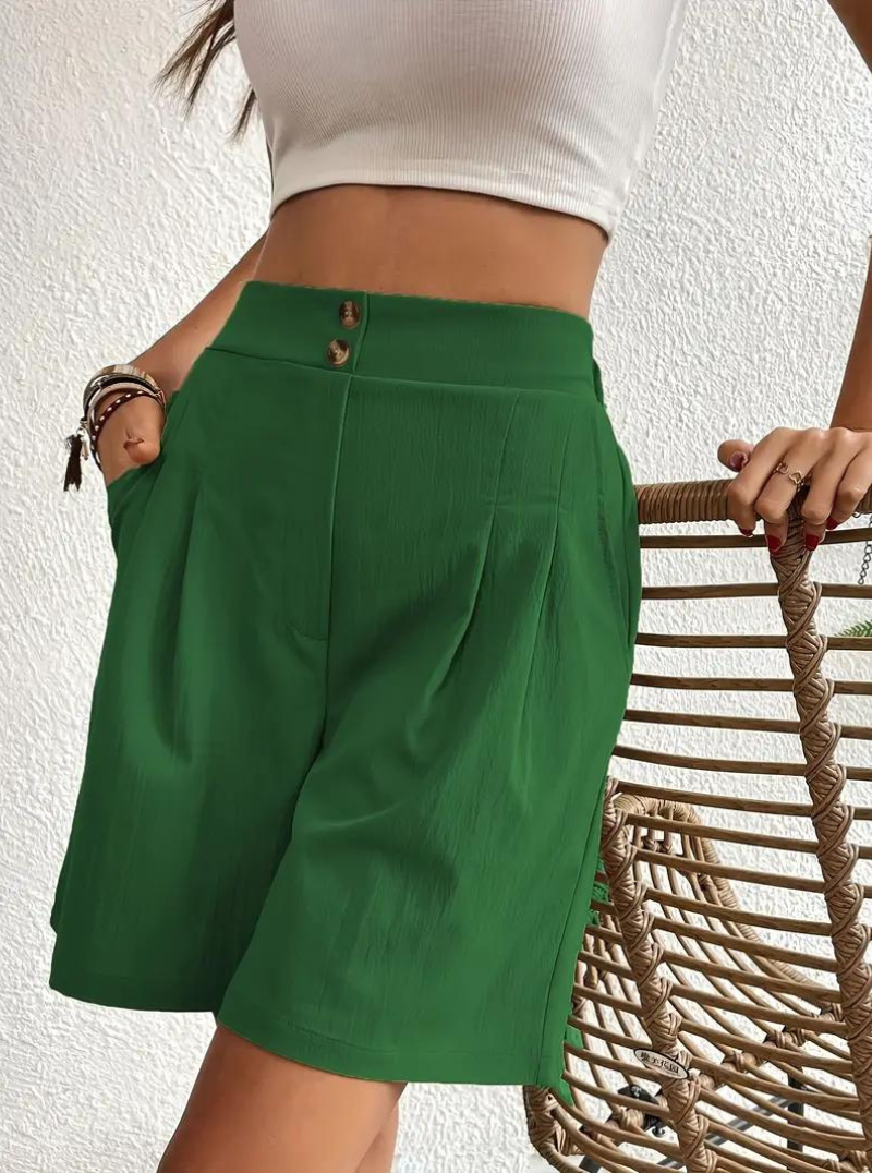 Women's - High Waist Summer Shorts - Wide Leg Design with Pockets - Comfortable and Stylish for Everyday Wear