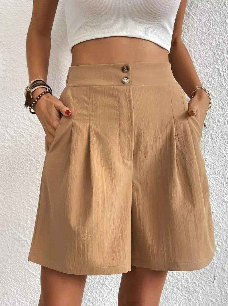 Women's - High Waist Summer Shorts - Wide Leg Design with Pockets - Comfortable and Stylish for Everyday Wear