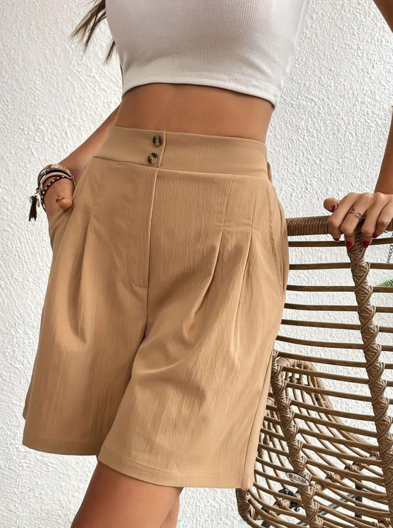 Women's - High Waist Summer Shorts - Wide Leg Design with Pockets - Comfortable and Stylish for Everyday Wear