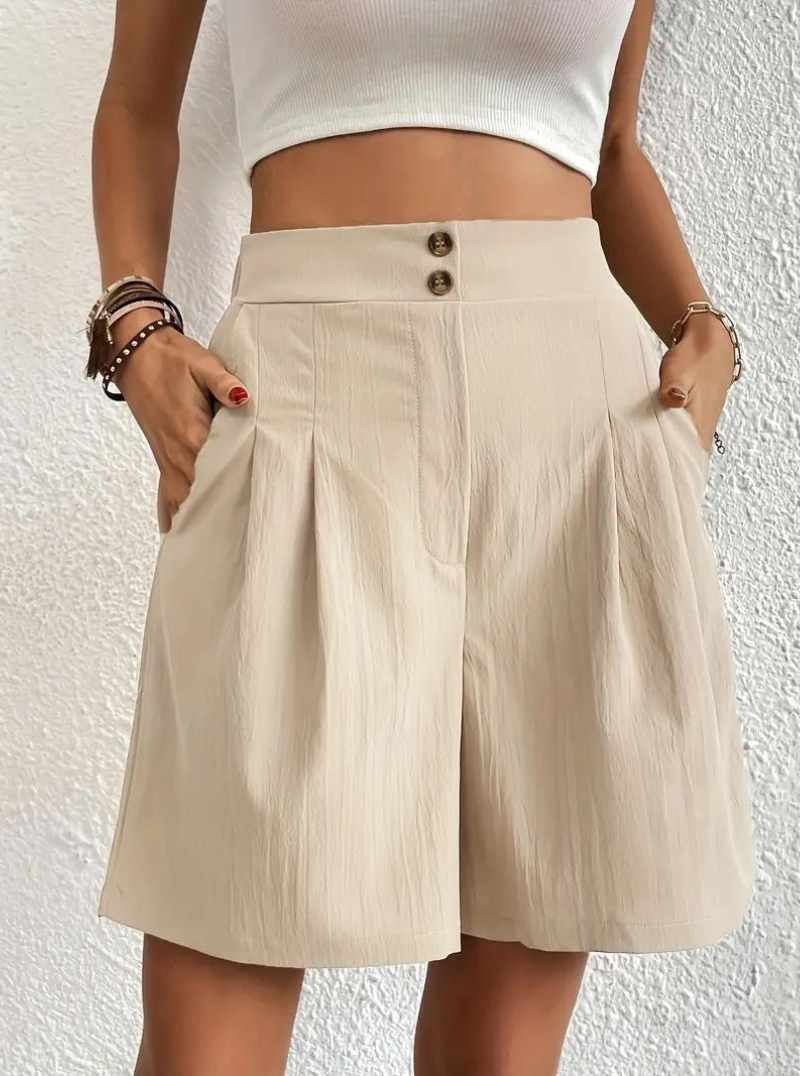 Women's - High Waist Summer Shorts - Wide Leg Design with Pockets - Comfortable and Stylish for Everyday Wear