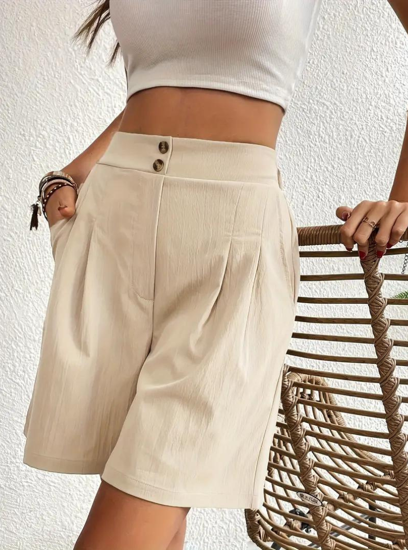 Women's - High Waist Summer Shorts - Wide Leg Design with Pockets - Comfortable and Stylish for Everyday Wear