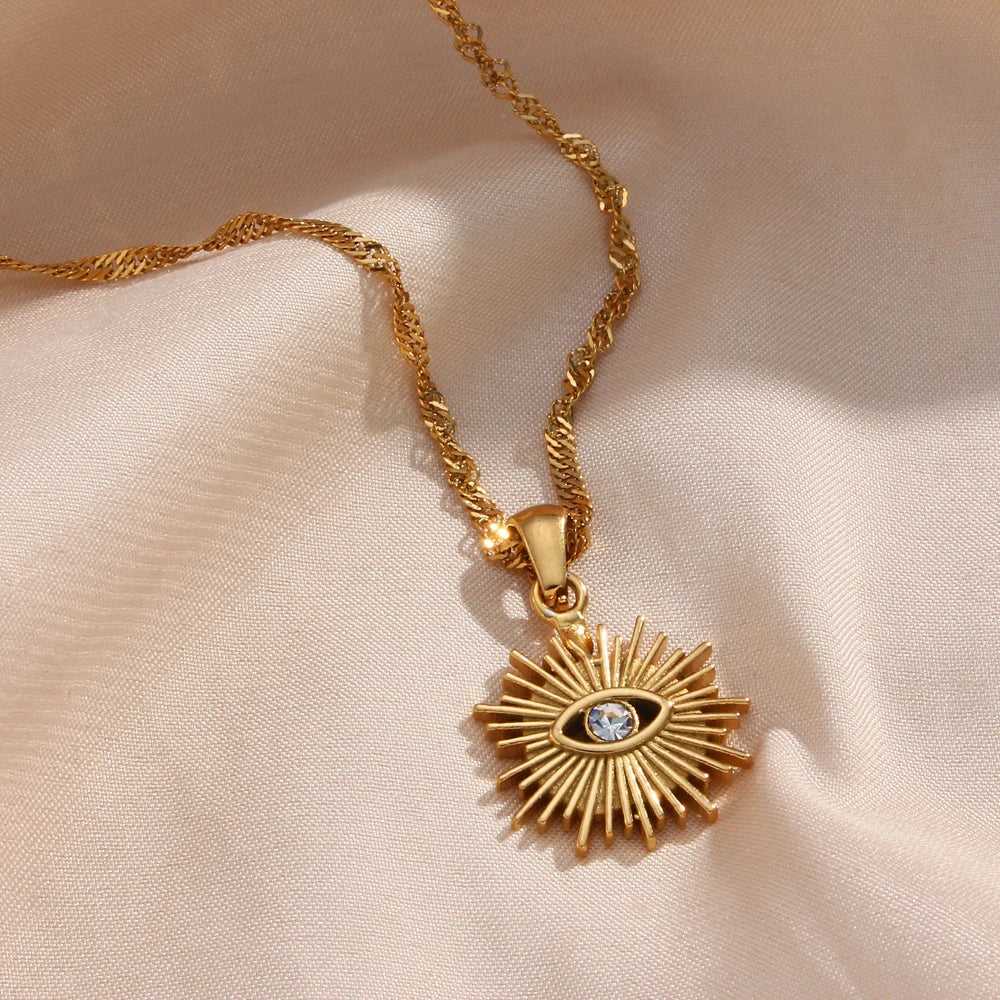 Elegant Diamond-Studded Evil Eye Necklace